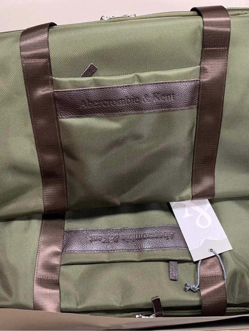 Abercrombie and Kent Olive Green Travel Duffel with Brown Trim x2